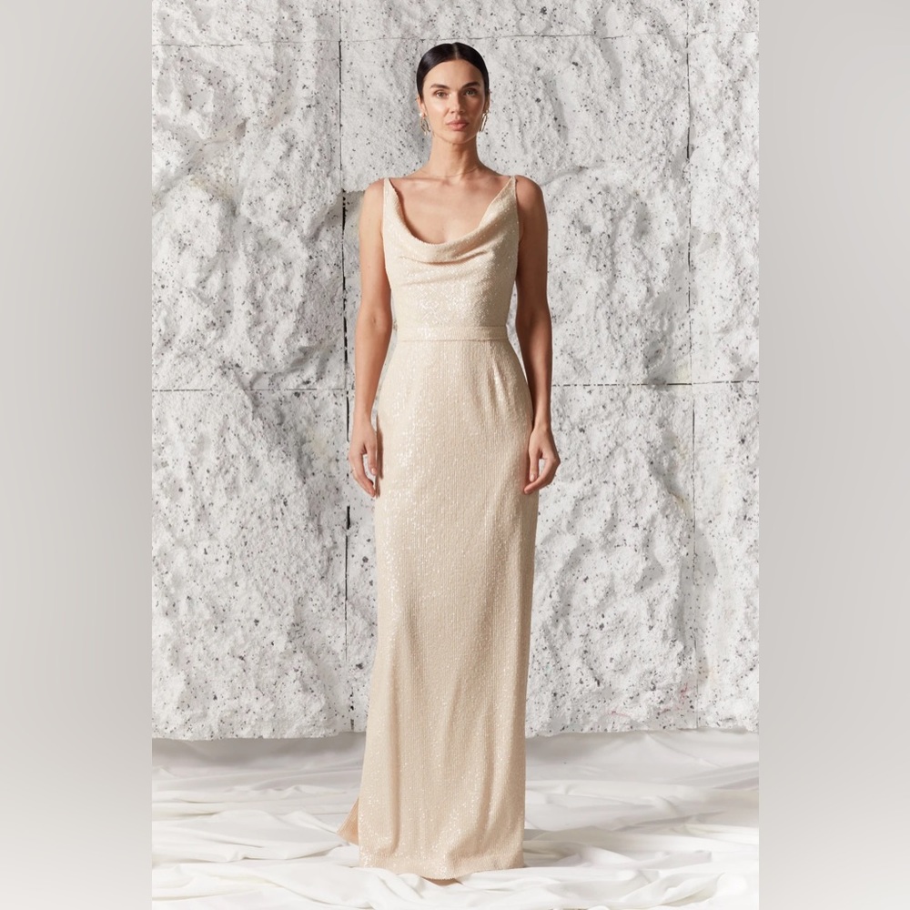 UNDRESS BERTA PASTEL CREAM SEQUIN MAXI WEDDING DRESS